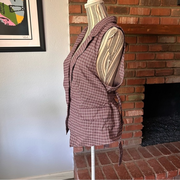 NWT Free People Amber Belted Plaid Vest in Pink Combo Sz XL - Picture 7 of 10